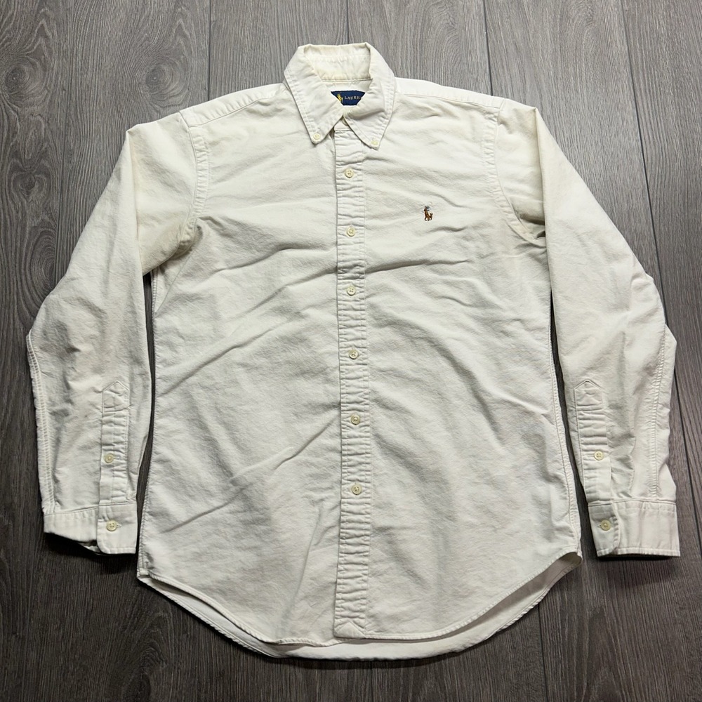 Ralph Lauren Mens Oxford Button Down Small Shirt Cream Off White Long Sleeve